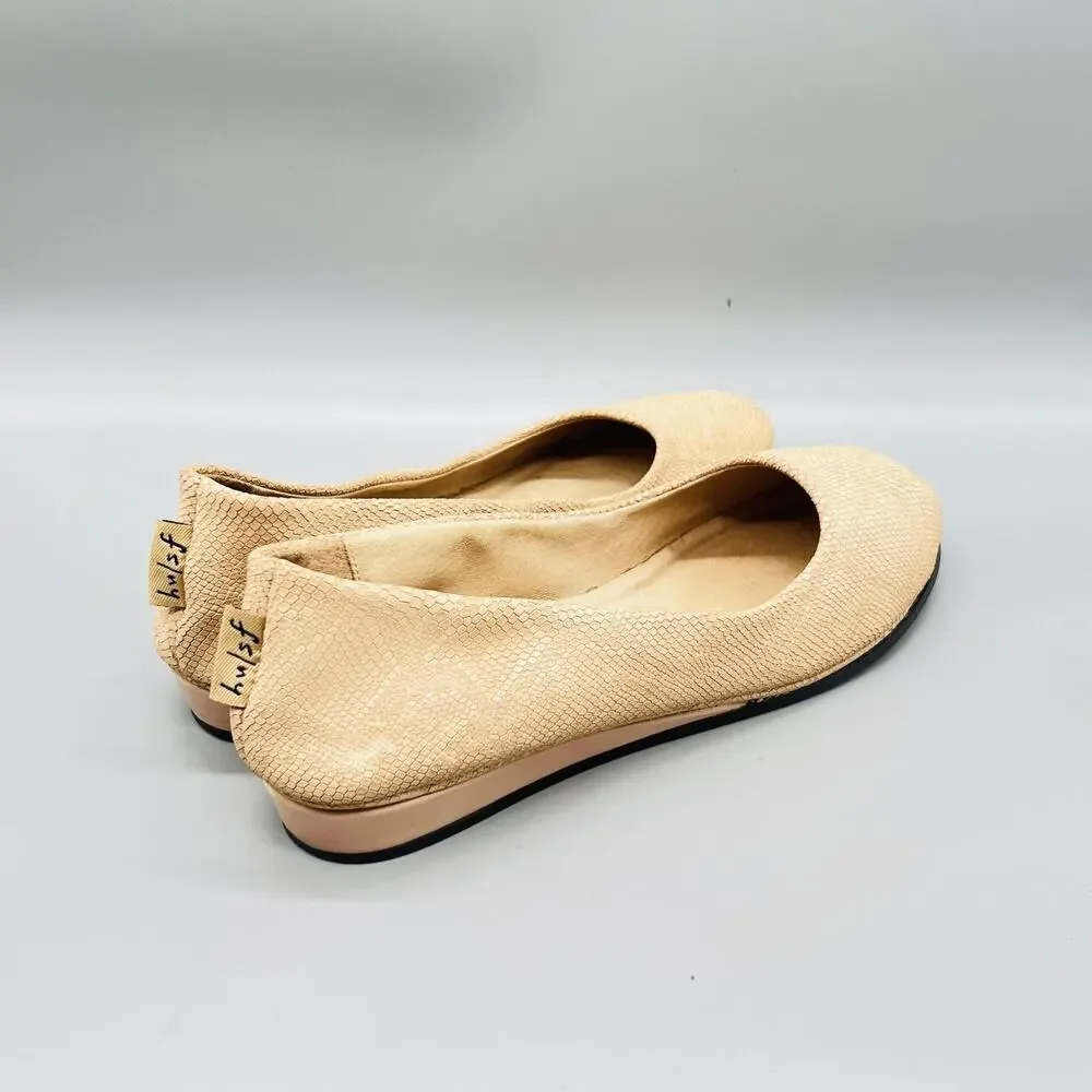 FS/NY Shoes Women 10 Beige Leather Animal Print Ballet Flats Slip On French Sole